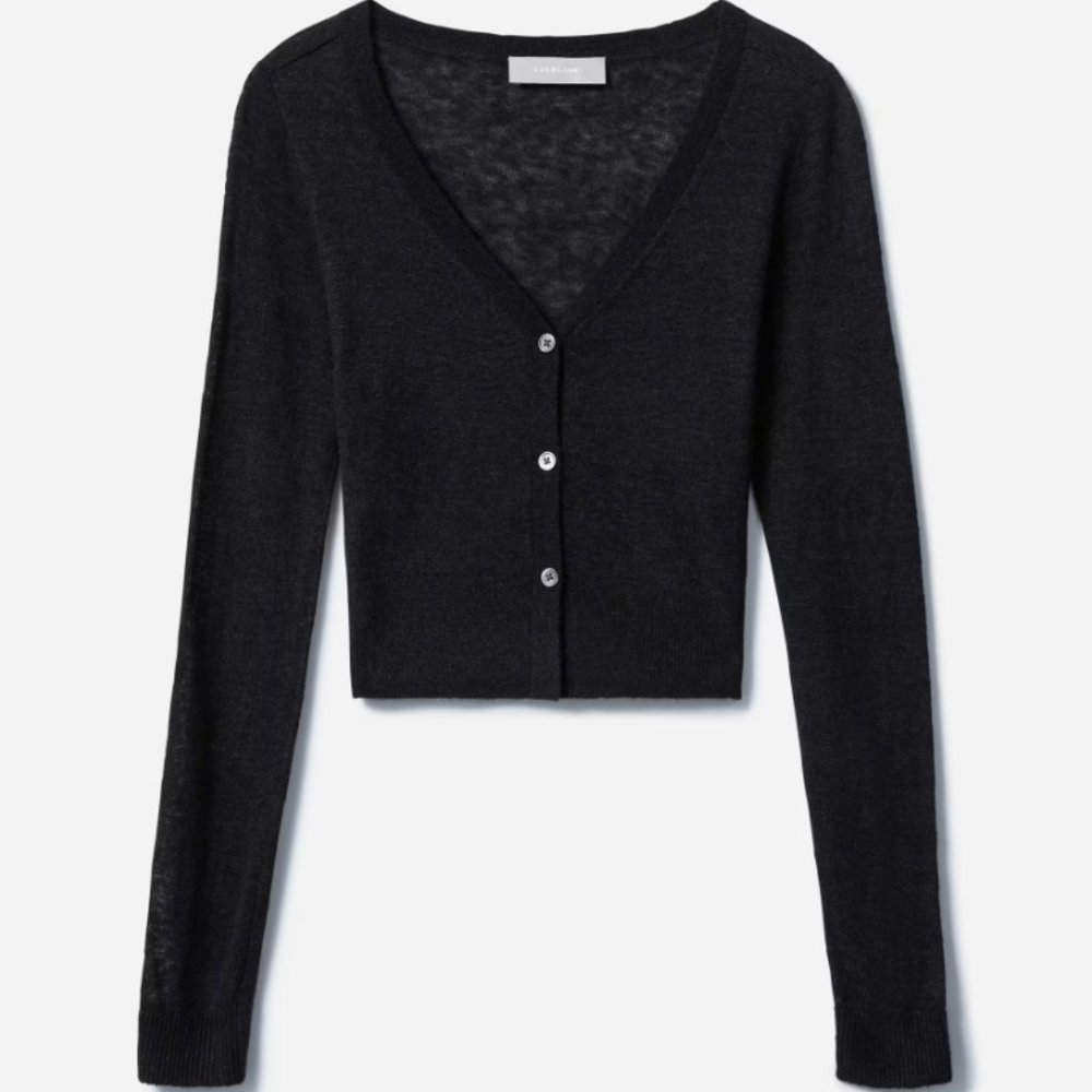 NWT Everlane The Featherweight Alpaca Cardigan Heathered Black